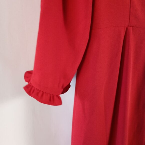 Talbots Petites Red Fit & Flare Dress Ruffle Accents Size 6P Lined - Picture 5 of 8